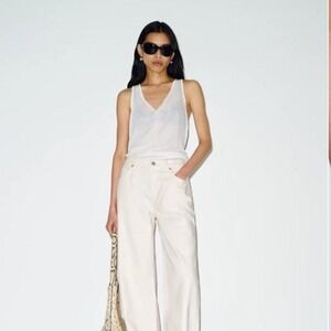 Reformation white wide leg pants size 34 adjustable hem